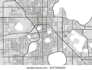 Vector city map of Lakeland Florida in the United States of America with black roads isolated on a grey background.