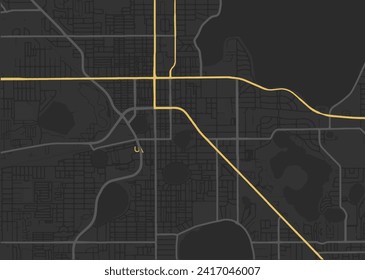 Vector city map of Lakeland Florida in the United States of America with yellow roads isolated on a brown background.