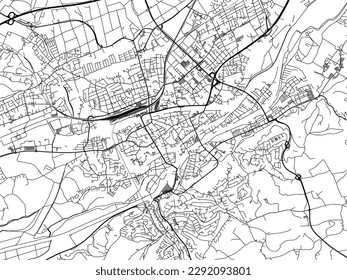 Mapa de la ciudad vectorial de LandClose en Alemania, con carreteras negras aisladas en un fondo blanco.