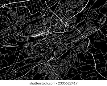Mapa de la ciudad vectorial de LandClose en Alemania con carreteras blancas aisladas en un fondo negro.
