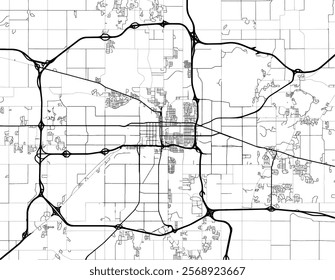 Vector city map of Lansing Michigan in the United Stated of America with black roads isolated on a white background.