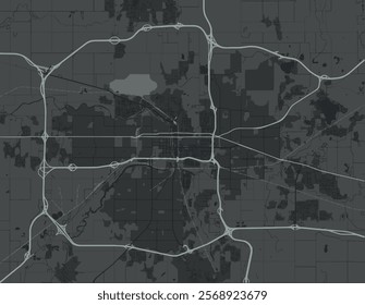 Vector city map of Lansing Michigan in the United Stated of America with white roads isolated on a grey background.