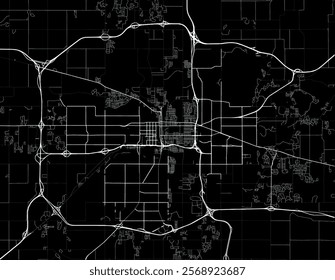 Vector city map of Lansing Michigan in the United Stated of America with white roads isolated on a black background.