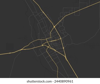 Vector city map of Las Cruces New Mexico in the United Stated of America with yellow roads isolated on a brown background.