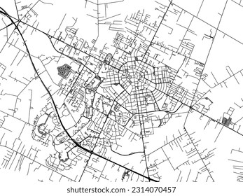 Vector city map of Latina in Italy with black roads isolated on a white background.