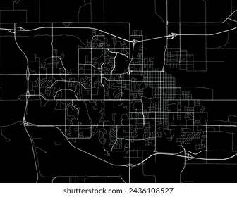 Vector city map of Lawrence Kansas in the United States of America with white roads isolated on a black background.