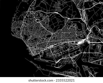 Vector city map of Le Havre in France with white roads isolated on a black background.