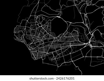 Vector Stadtplan von Le Havre in Frankreich mit weißen Straßen isoliert auf einem schwarzen Hintergrund.