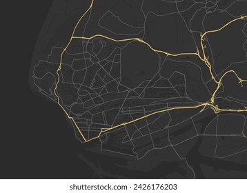 Vector Stadtplan von Le Havre in Frankreich mit gelben Straßen isoliert auf einem braunen Hintergrund.