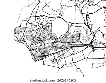 Vector Stadtplan von Le Havre in Frankreich mit schwarzen Straßen isoliert auf einem weißen Hintergrund.