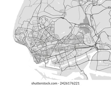 Stadtplan von Le Havre in Frankreich mit schwarzen Straßen isoliert auf einem grauen Hintergrund.