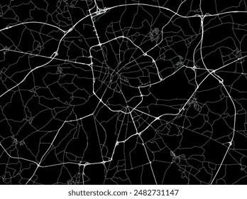 Vector city map of Le Mans in France with white roads isolated on a black background.