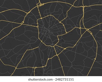 Vector city map of Le Mans in France with yellow roads isolated on a brown background.