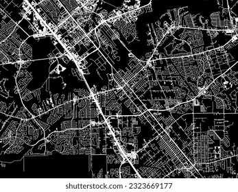 Mapa de la ciudad vectorial de la ciudad de Liga Texas en los Estados Unidos de América con carreteras blancas aisladas en un fondo negro.
