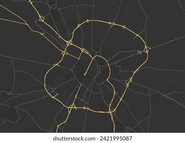 Stadtplan von Lecce in Italien mit gelben Straßen einzeln auf braunem Hintergrund.