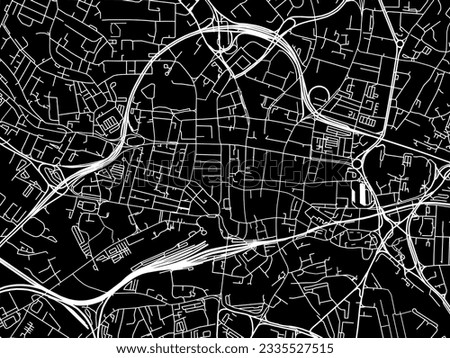 Vector city map of Leeds Center in the United Kingdom with white roads isolated on a black background.