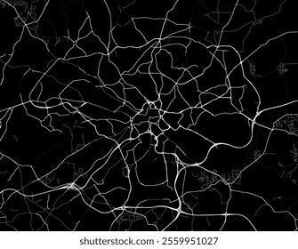 Vector city map of Leeds in the United Kingdom with white roads isolated on a black background.