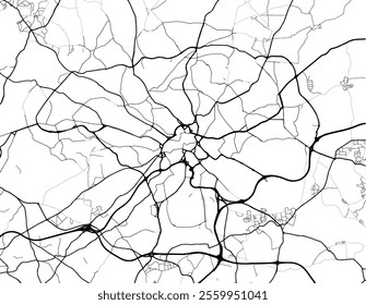 Vector city map of Leeds in the United Kingdom with black roads isolated on a white background.