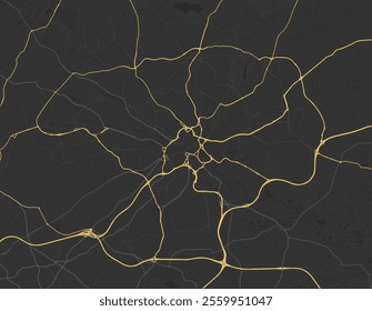 Vector city map of Leeds in the United Kingdom with yellow roads isolated on a brown background.