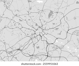 Vector city map of Leeds in the United Kingdom with black roads isolated on a grey background