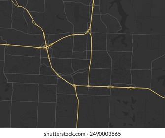 Vector city map of Lee's Summit Missouri in the United States of America with yellow roads isolated on a brown background.