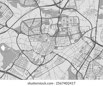 Vector city map of Leganes in Spain with black roads isolated on a grey background.