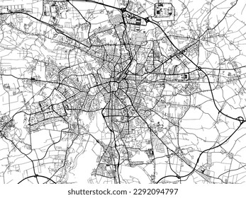 Vector city map of Leipzig in the Germany with black roads isolated on a white background.