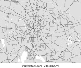 Vector city map of Leipzig in the Germany with black roads isolated on a grey background.