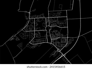 Vector city map of Lelystad in the Netherlands with white roads isolated on a black background.