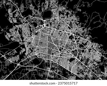 Vector city map of Leon de los Aldama in Mexico with white roads isolated on a black background.