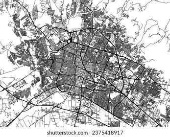 Vector city map of Leon de los Aldama in Mexico with black roads isolated on a white background.