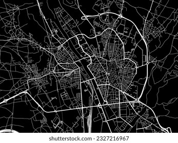 Vector city map of Leon in Spain with white roads isolated on a black background.