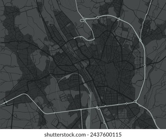 Vector city map of Leon in Spain with white roads isolated on a grey background.