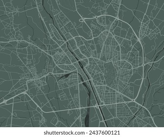 Vector city map of Leon in Spain with white roads isolated on a green background