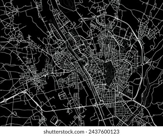 Vector city map of Leon in Spain with white roads isolated on a black background.