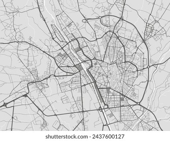 Vector city map of Leon in Spain with black roads isolated on a grey background.