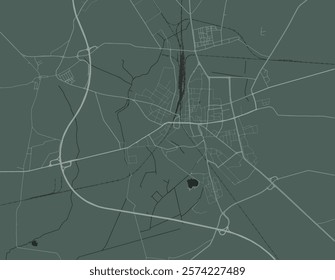 Vector city map of Leszno in Poland with white roads isolated on a green background.