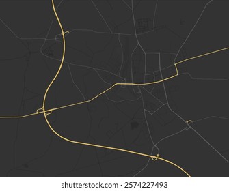 Vector city map of Leszno in Poland with yellow roads isolated on a brown background.