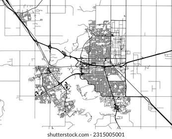 Vector city map of Lethbridge Alberta in Canada with black roads isolated on a white background.