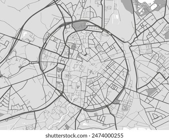 Vector city map of Leuven Centrum in Belgium with black roads isolated on a grey background.