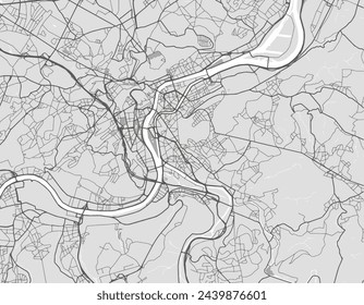 Vector Stadtplan von Lüttich in Belgien mit schwarzen Straßen isoliert auf einem grauen Hintergrund.