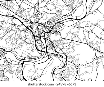 Vector Stadtplan von Lüttich in Belgien mit schwarzen Straßen isoliert auf einem weißen Hintergrund.