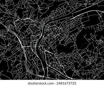 Vektorgrafik Stadtplan von Lüttich Zentrum in Belgien mit weißen Straßen isoliert auf einem schwarzen Hintergrund.