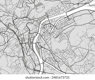 Vektorgrafik Stadtplan von Lüttich Zentrum in Belgien mit schwarzen Straßen isoliert auf einem grauen Hintergrund.