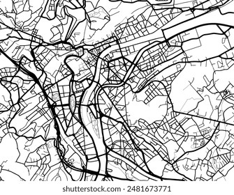 Vektorgrafik Stadtplan von Lüttich Zentrum in Belgien mit schwarzen Straßen auf einem weißen Hintergrund.