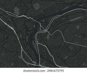 Vektorgrafik Stadtplan von Lüttich Zentrum in Belgien mit weißen Straßen isoliert auf einem grauen Hintergrund.