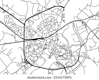 Vector city map of Lier in Belgium with black roads isolated on a white background.