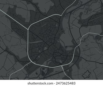 Vector city map of Lier in Belgium with white roads isolated on a grey background.
