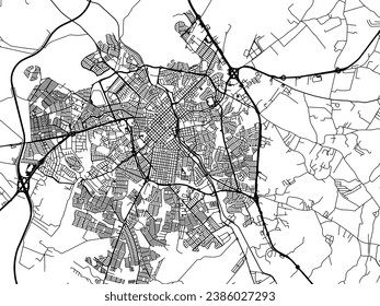 Vector city map of Limeira in Brazil with black roads isolated on a white background.