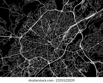 Vector city map of Limoges in France with white roads isolated on a black background.